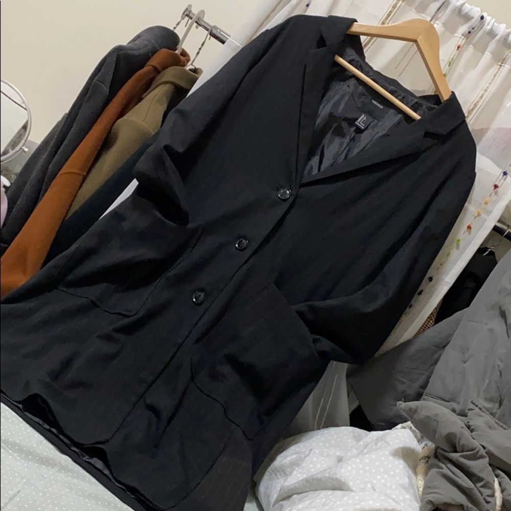forever21 black longline strip black blazer